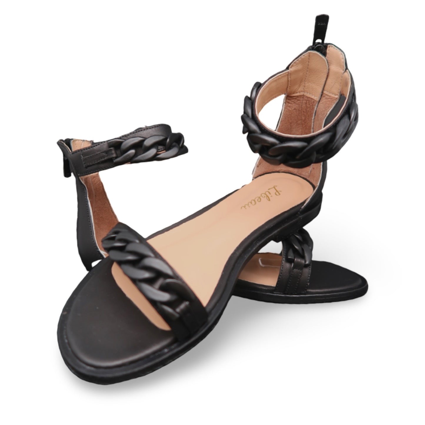 Black Chain Sandals, Flat Sole