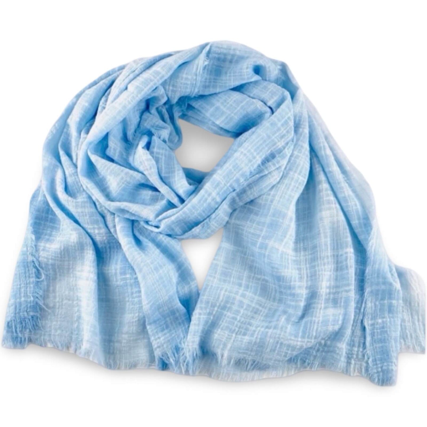 Summer Scarf Hellblau – LiBEAU leichter Sommerschal hellblau, transparente Gaze-Textur mit Fransen, 70x140 cm | LiBEAU