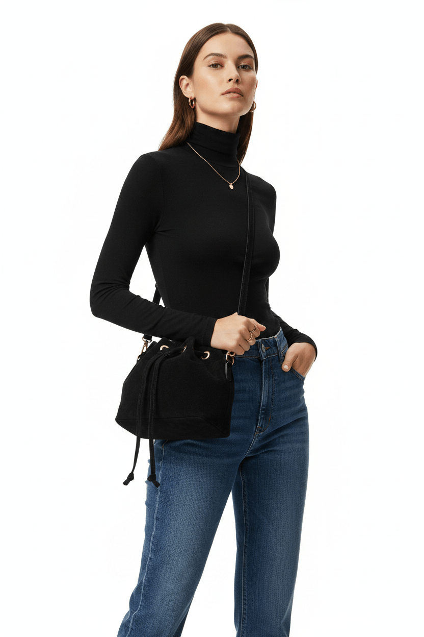 Bag Joey – Schwarze Wildleder Crossbody Tasche, Model Urban Look | LiBEAU