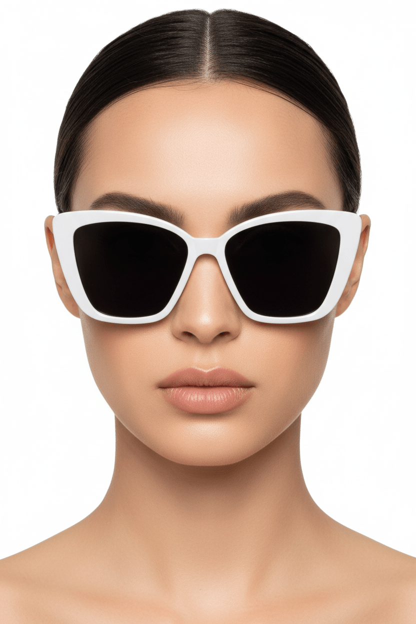Model trägt Modebrille in Weiß Large