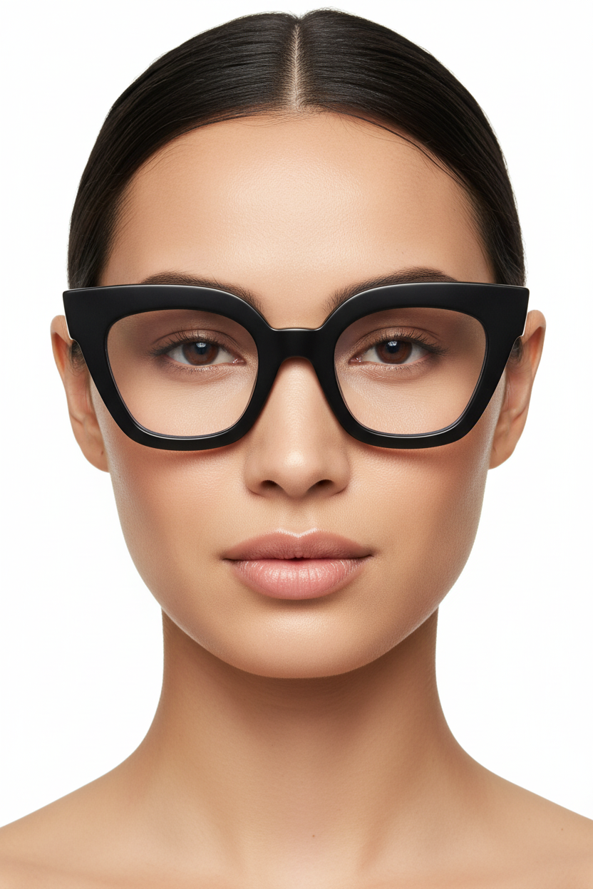 Modebrille schwarz klar – Model frontal