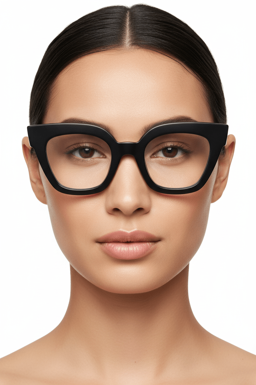 Modebrille schwarz klar – Model frontal