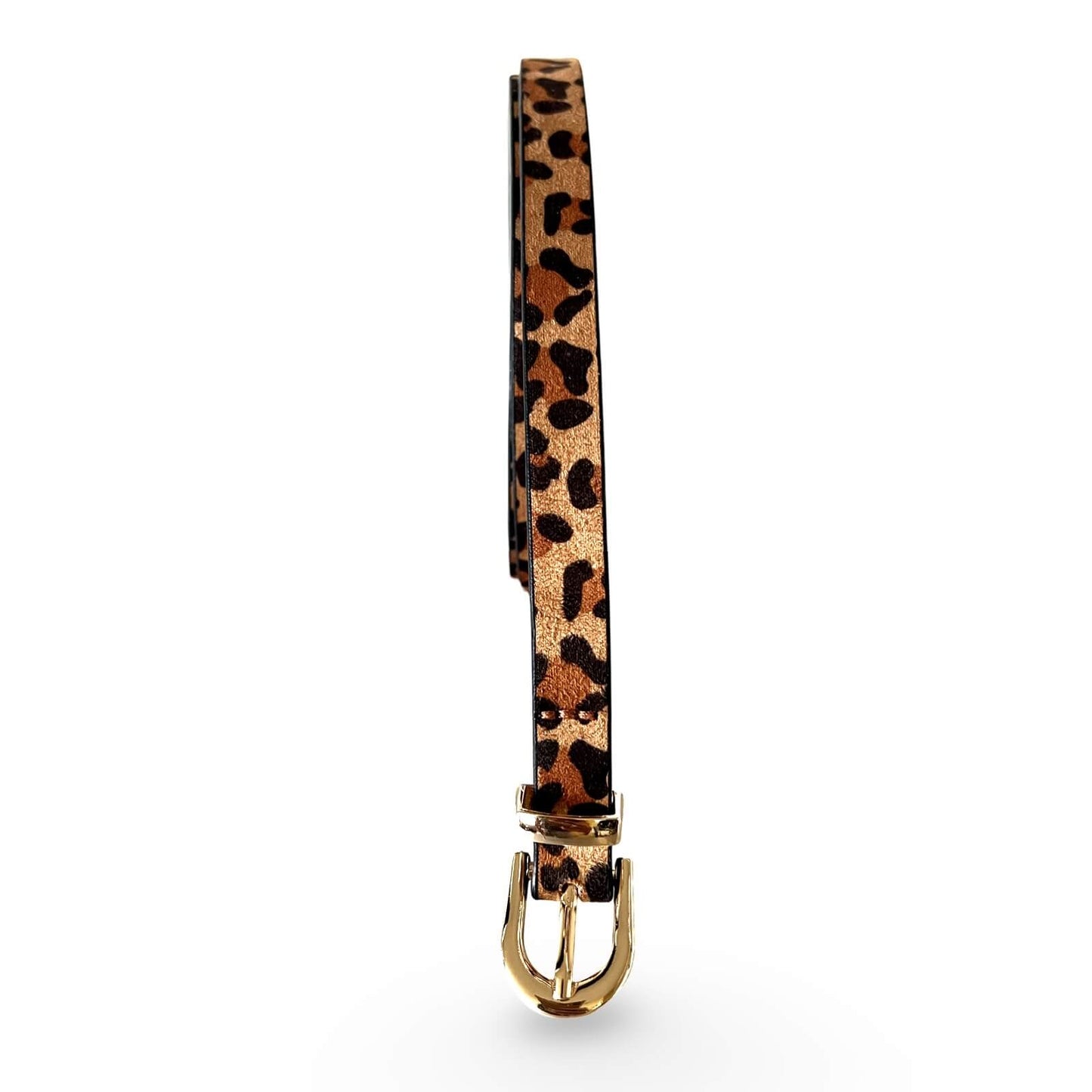 Animal Print Gürtel – Gold-Metallic Leoprint, Detailansicht Muster & Schnalle | LiBEAU
