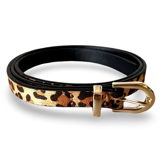 Animal Print Gürtel – Gold-Metallic Leoprint mit Goldschnalle, Hauptansicht | LiBEAU
