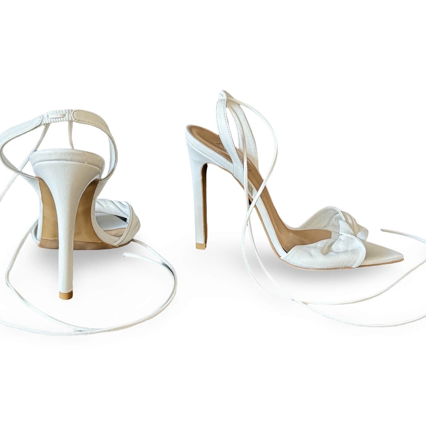 Aurora Sandals – Weiße Leder Riemchensandalen mit 10 cm Absatz, Frontansicht | LiBEAU
