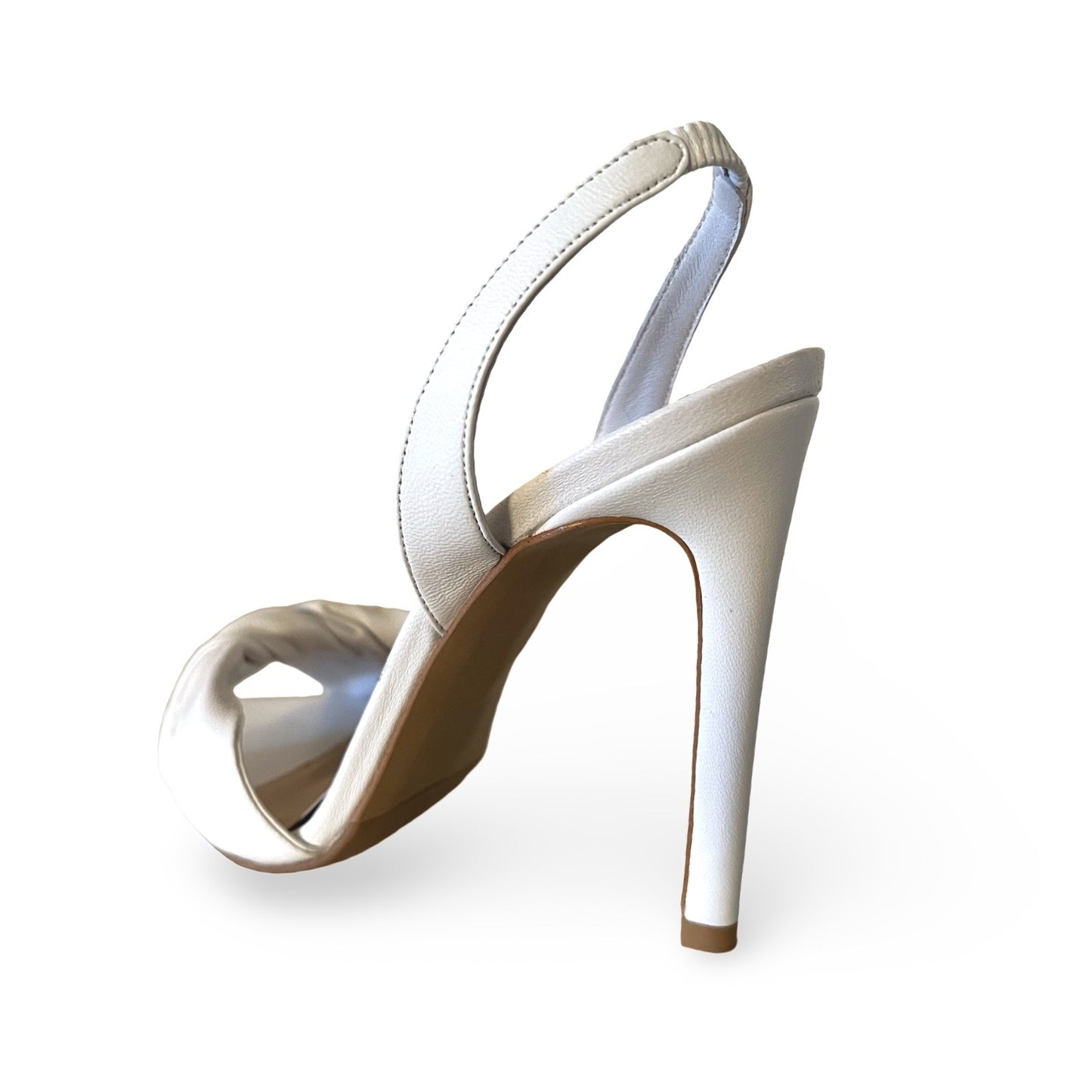 Aurora Sandals – Weiße Leder Stiletto Sandalen, Seitenansicht mit abnehmbaren Schnüren | LiBEAU
