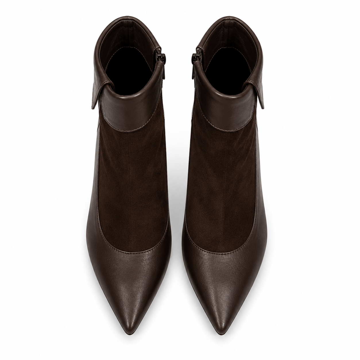 Autumn Stiefeletten – LiBEAU Dunkelbraun Leder Wildleder Ankle Boots Paar, schlanker 10 cm Stiletto-Absatz und gefalteter Schaftrand | LiBEAU

