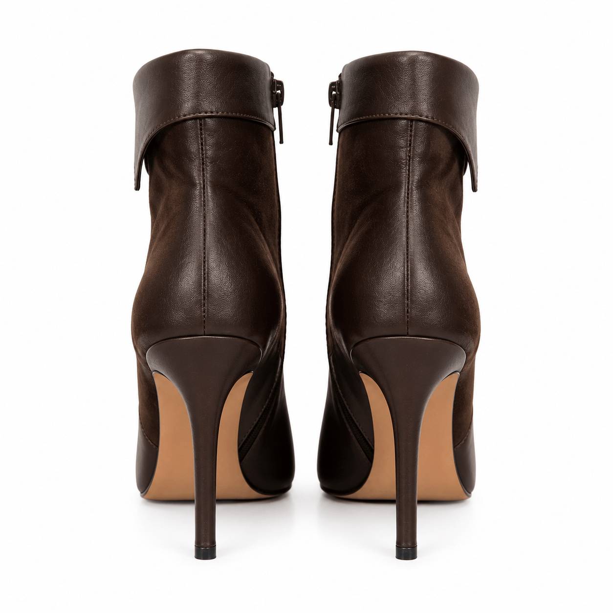 Autumn Stiefeletten – LiBEAU Detailansicht Rückansicht 10 cm Stiletto-Absatz Dunkelbraun Leder, Reißverschluss hinten | LiBEAU
