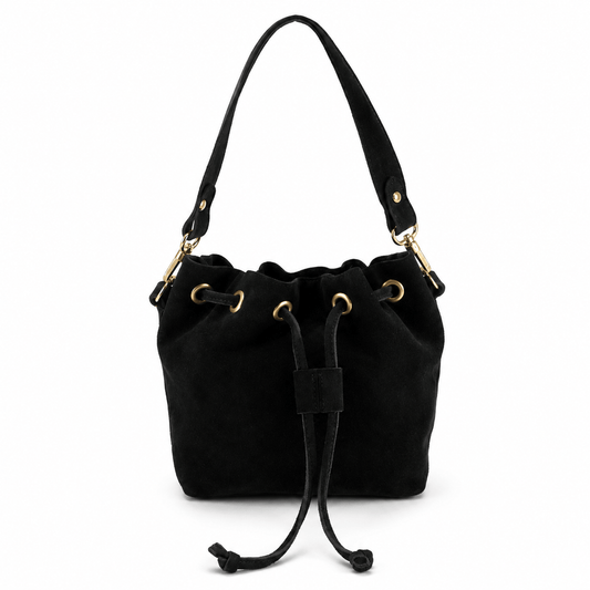 Bag Joey Schwarz – Frontansicht, schwarze Wildleder Crossbody Tasche | LiBEAU
