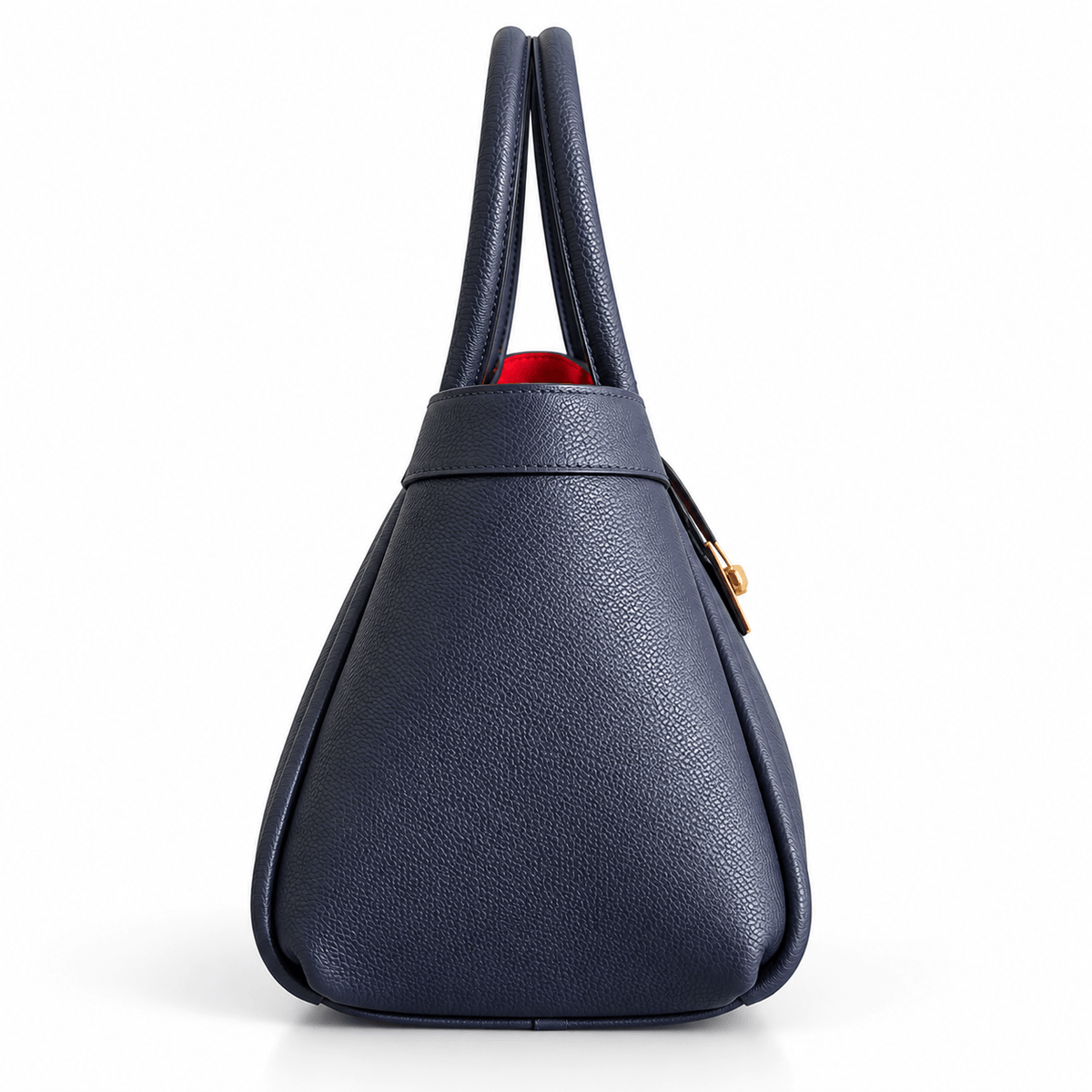 Dunkelblaue Leder-Handtasche Bag Nova von der Seite mit zwei langen Tragegriffen

