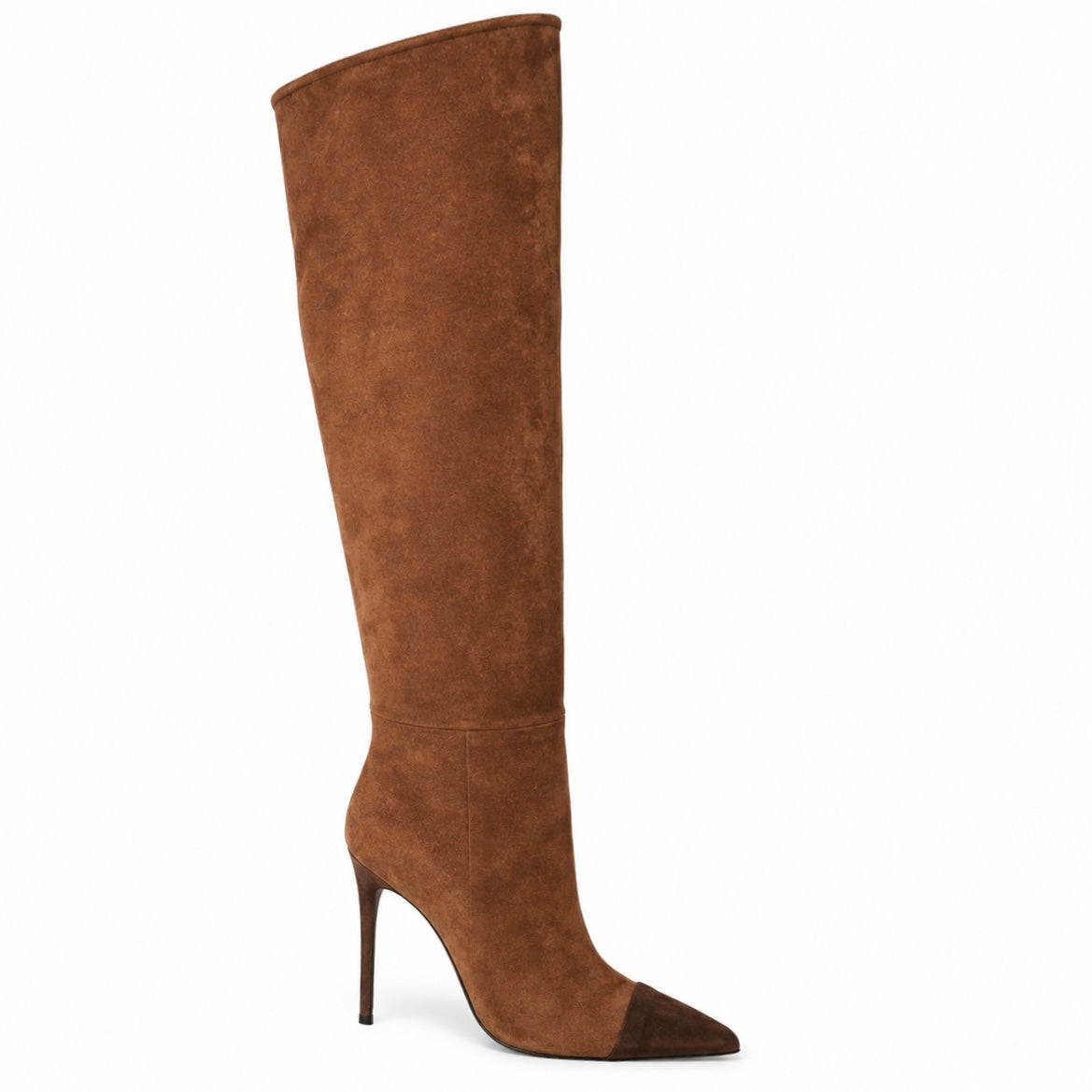 Bernie Boots – LiBEAU Damen Overknee Stiefel Cognac Suede, schlanker 10 cm Absatz, Seitenansicht | LiBEAU
