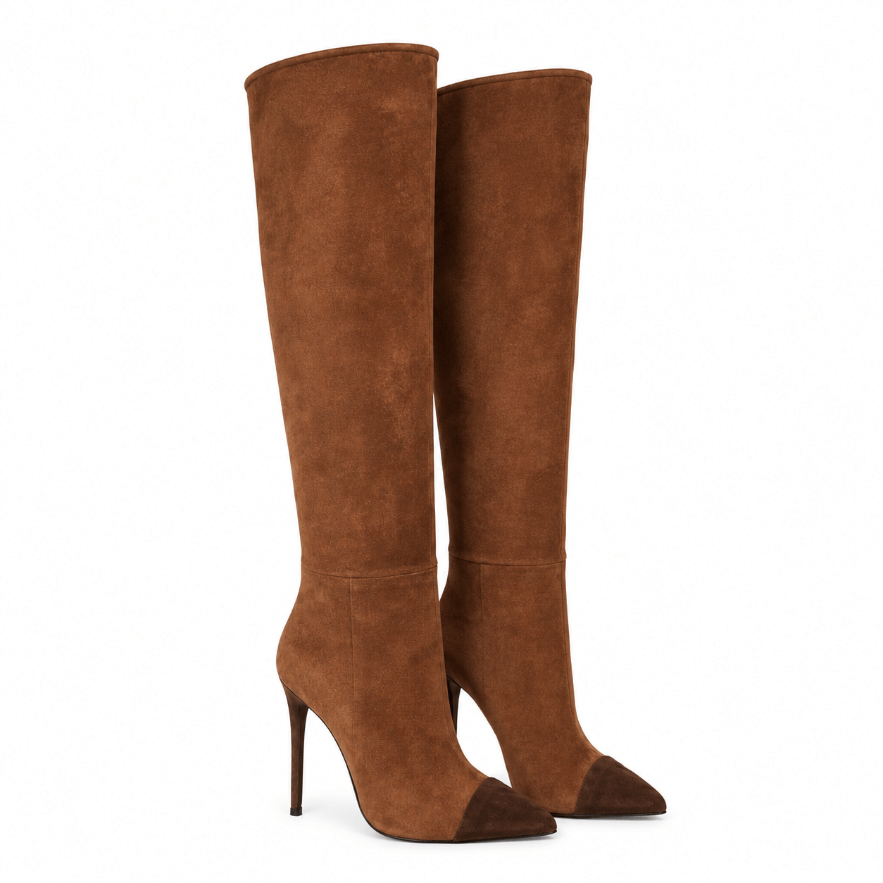 Bernie Boots – LiBEAU Cognac Suede Overknee Stiefel schräg, feminine Silhouette und 10 cm Stiletto-Absatz | LiBEAU
