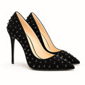 Black Magic Pumps – Damen Stiletto Pumps Schwarz Wildleder Strass Metallabsatz
