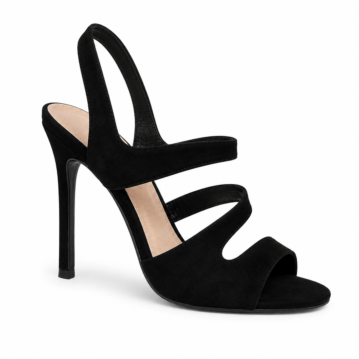 Black Berry Sandals – LiBEAU schwarze Wildleder-Riemchensandalen seitlich, eleganter 10 cm Stiletto-Absatz, Seitenansicht | LiBEAU
