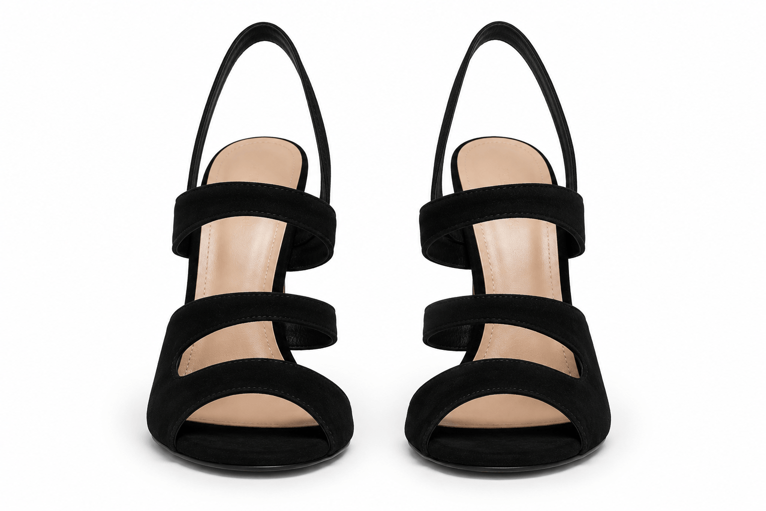 Black Berry Sandals – LiBEAU schwarze High Heel Riemchensandalen Wildleder Frontalansicht, filigrane Riemchen Detail | LiBEAU

