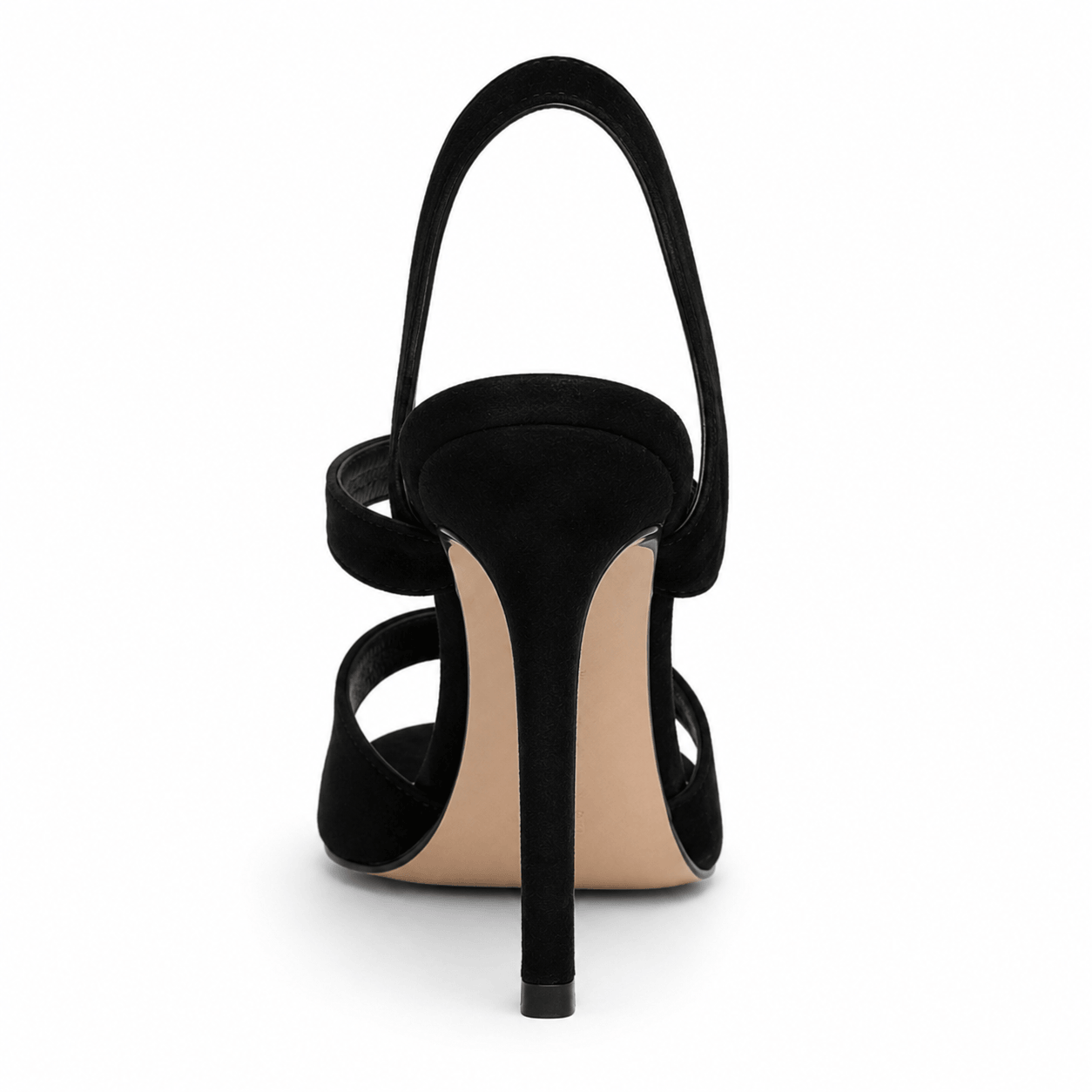 Black Berry Sandals – LiBEAU 10 cm Stiletto-Absatz schwarz Wildleder/Suede, Detailansicht Absatz | LiBEAU
