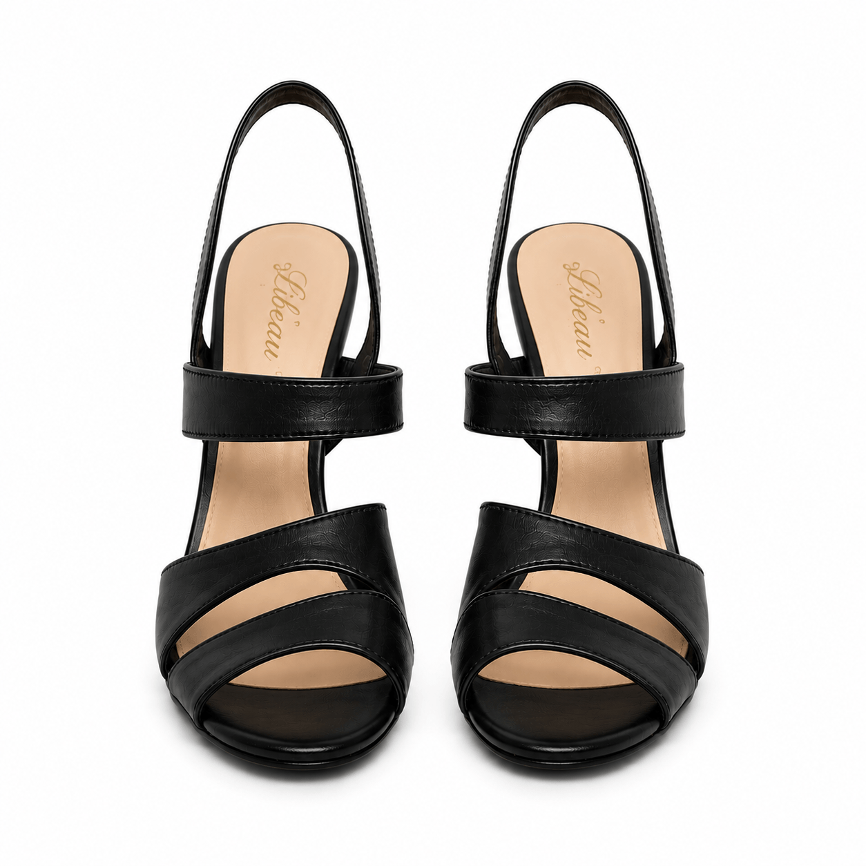 Black Swan Sandals – LiBEAU schwarze High Heel Riemchensandalen Frontalansicht, filigrane Riemchen Detail | LiBEAU
