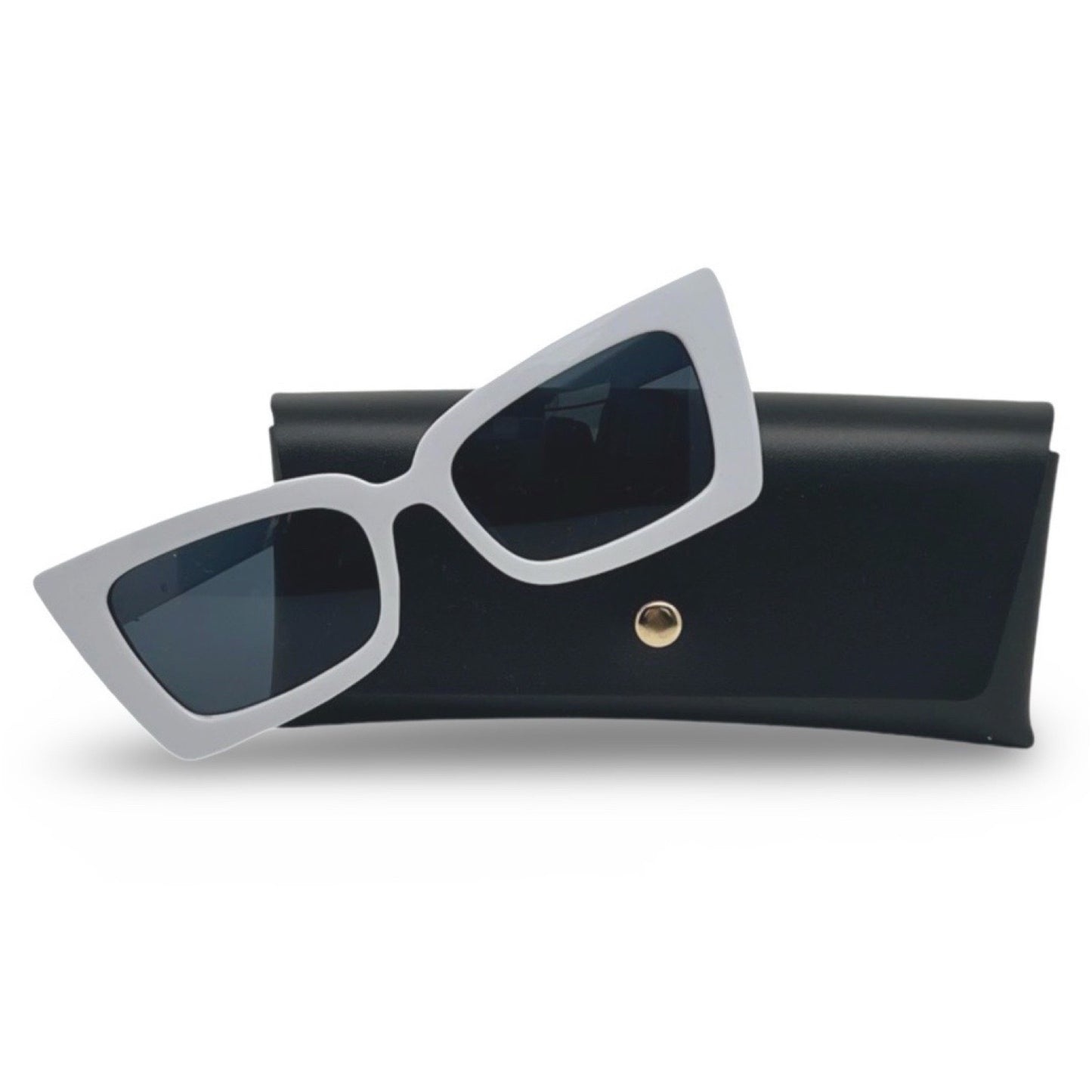 Modebrille Weiß Eckig – LiBEAU Sonnenbrille weiß eckig mit schwarzem Etui, Produktansicht | LiBEAU
