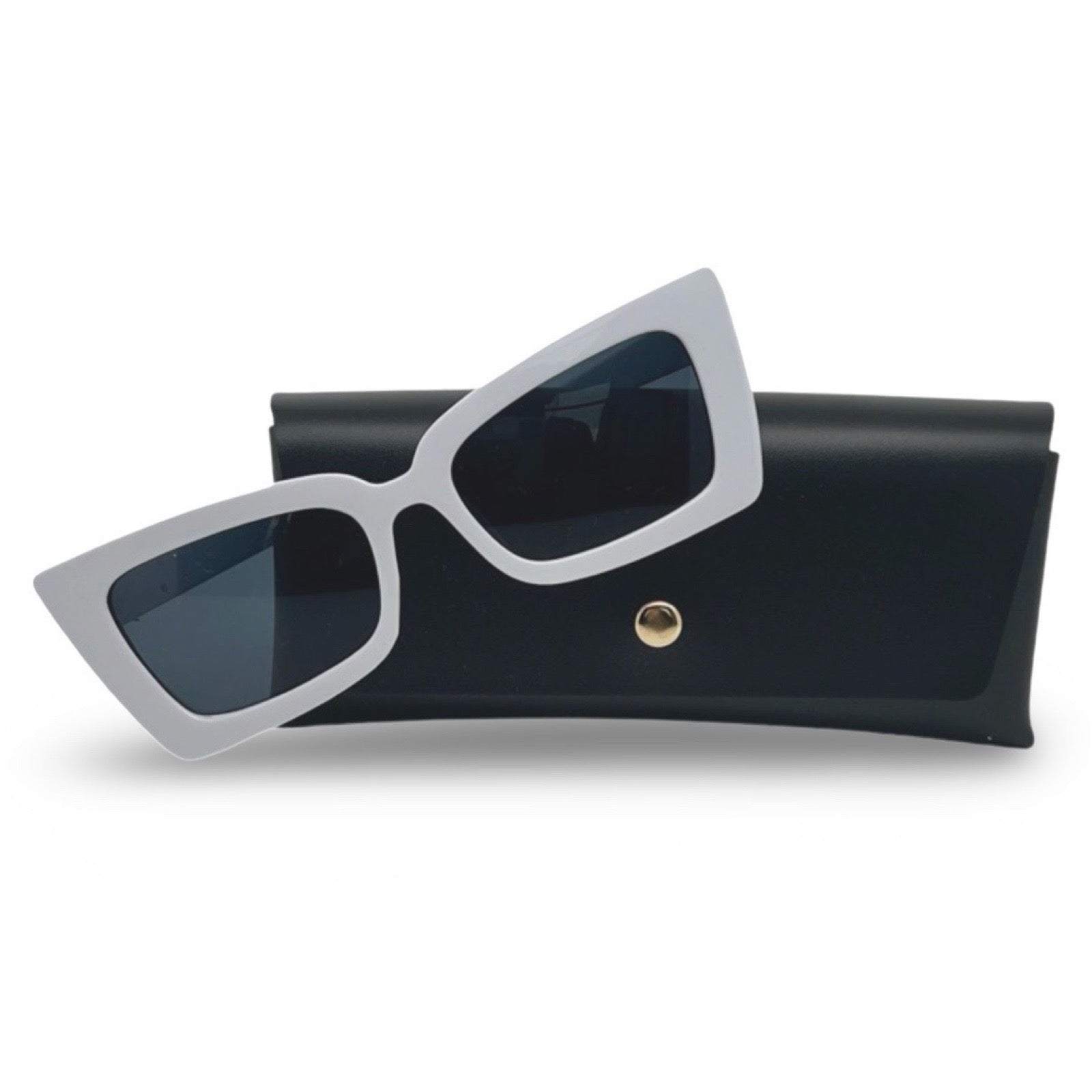 Modebrille Weiß Eckig – LiBEAU Sonnenbrille weiß eckig mit schwarzem Etui, Produktansicht | LiBEAU
