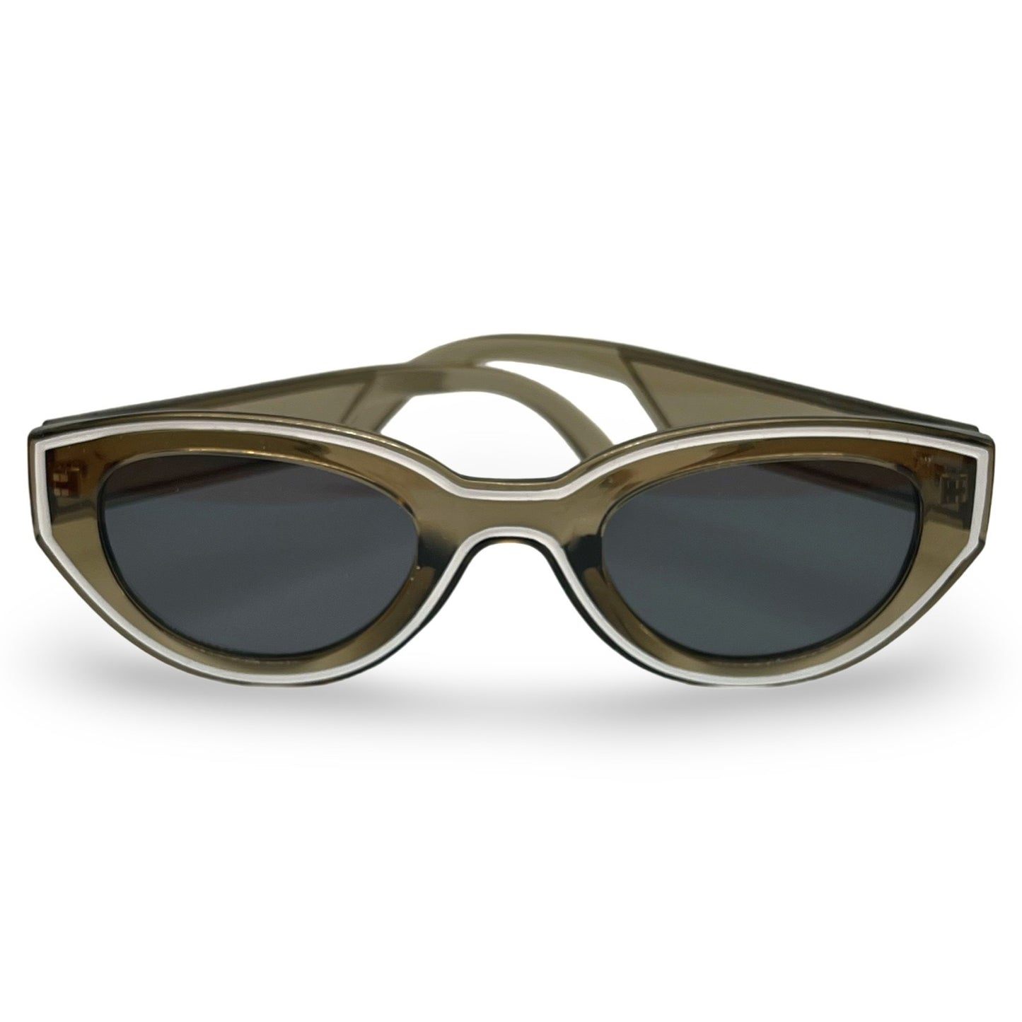 Modebrille Weiß Umrandet Khaki – Retro Brille mit weißem Rand in Khaki, Frontansicht | LiBEAU

