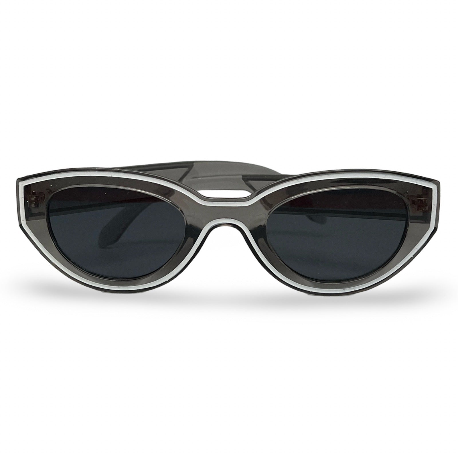 Modebrille Weiß Umrandet Grau – Retro Brille mit weißem Rand in Grau, Frontansicht | LiBEAU
