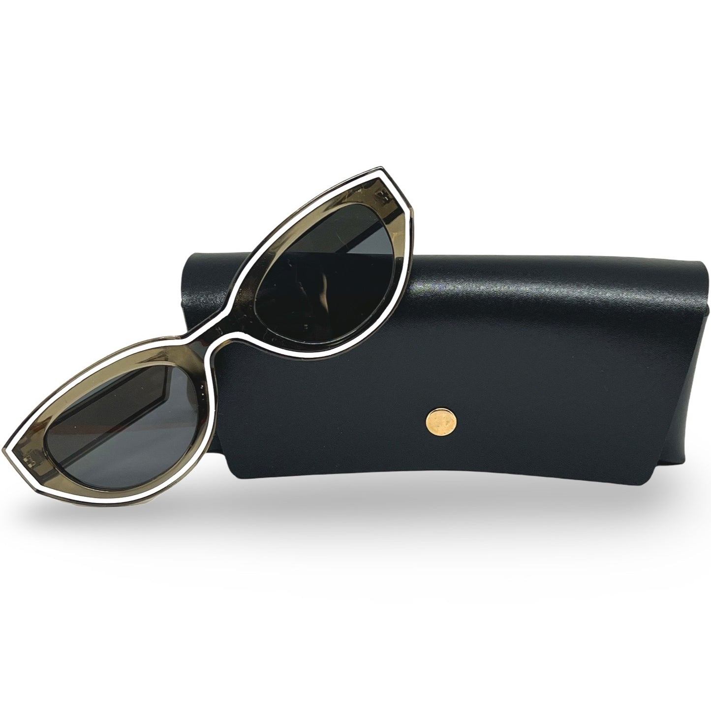 Modebrille Weiß Umrandet Khaki – Schmale Retro-Silhouette in Khaki, Seitenansicht | LiBEAU
