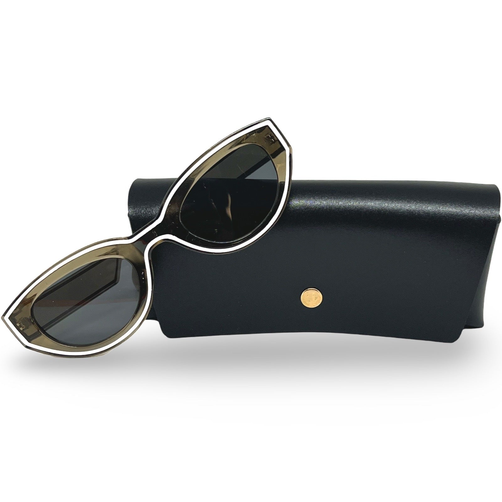 Modebrille Weiß Umrandet Khaki – Schmale Retro-Silhouette in Khaki, Seitenansicht | LiBEAU
