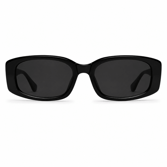 Modebrille Schwarz Rautenmuster – LiBEAU Damen Sonnenbrille schwarzer Rahmen mit durchbrochenem Rautenmuster und goldenen Details, Produktansicht | LiBEAU
