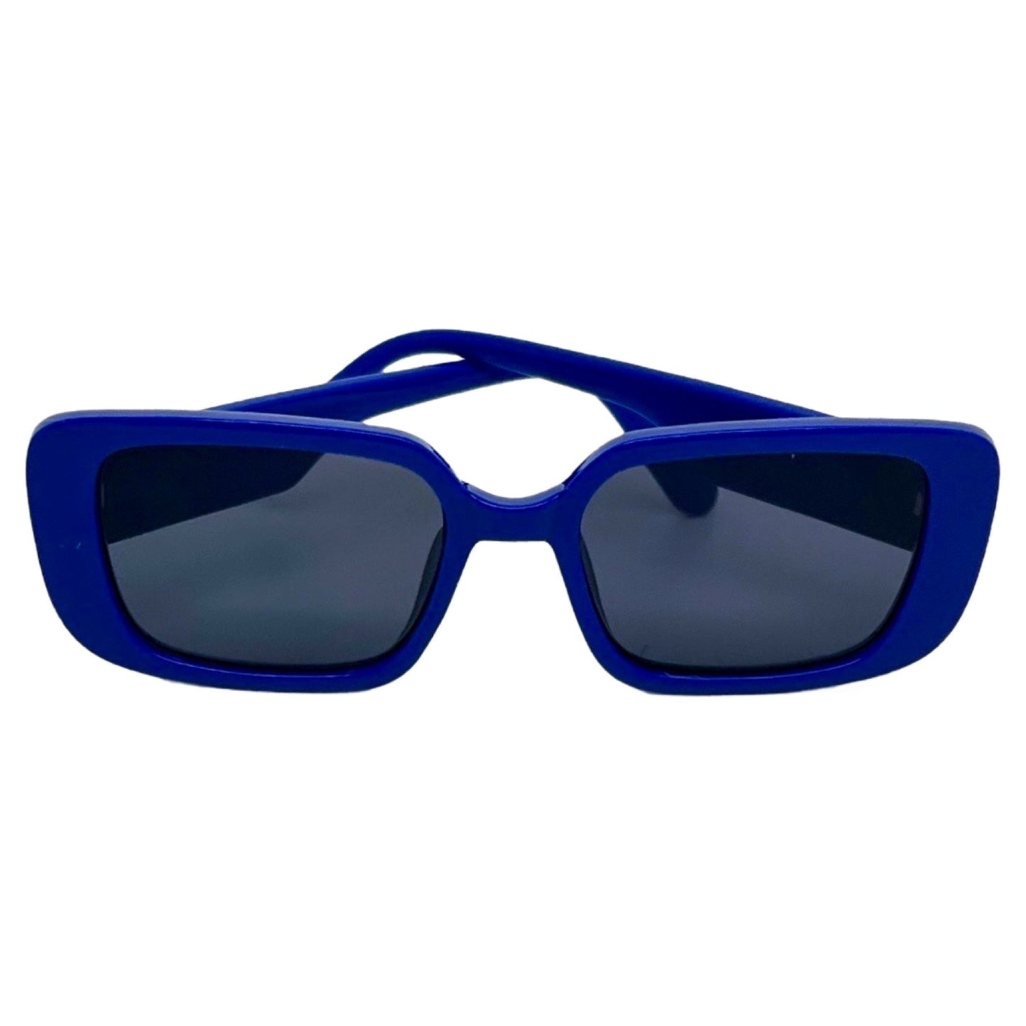 Modebrille Royalblau – LiBEAU Damen Sonnenbrille royalblauer Rechteckrahmen mit dunklen Gläsern, Produktansicht | LiBEAU

