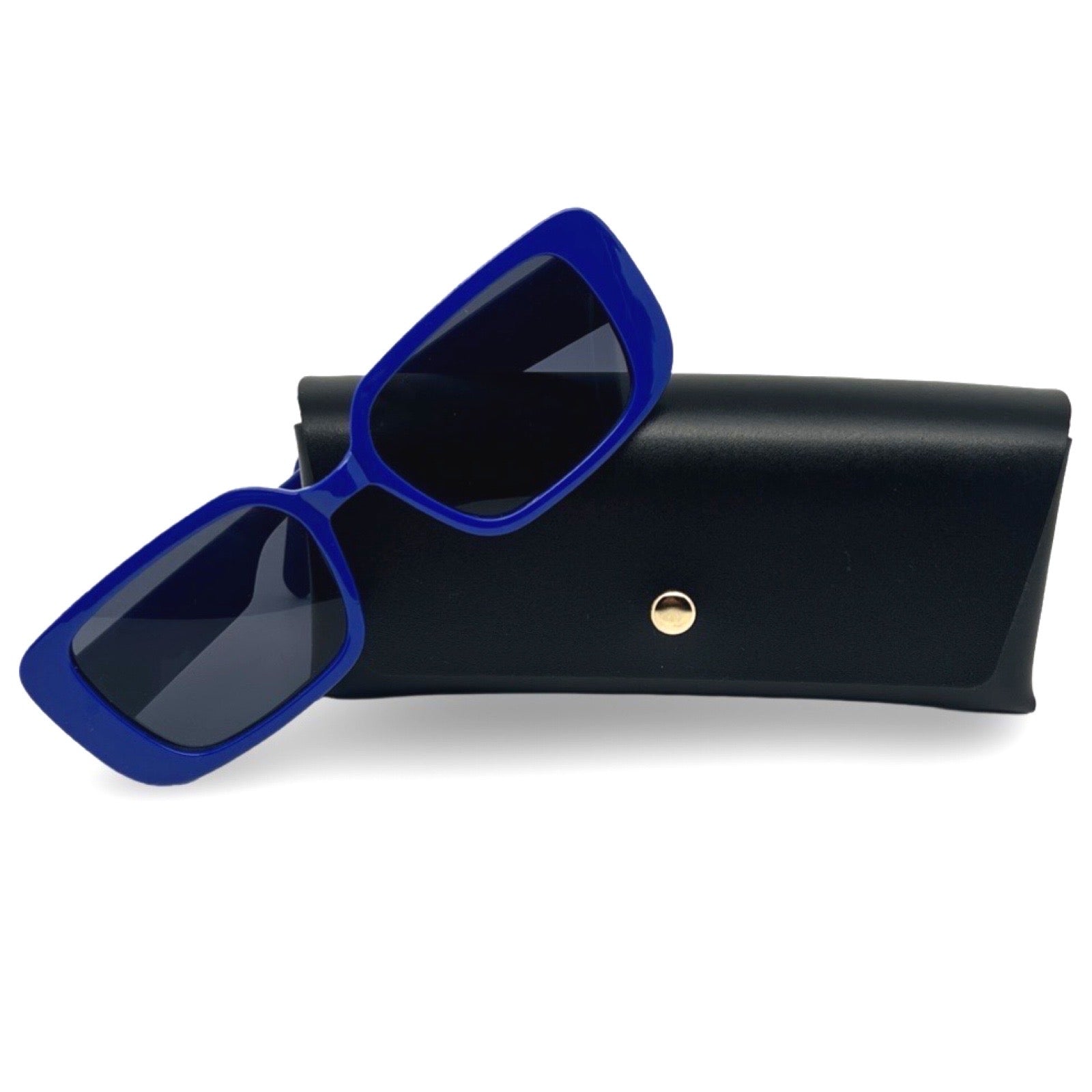 Modebrille Royalblau – LiBEAU Sonnenbrille royalblau mit schwarzem Etui, Produktansicht | LiBEAU
