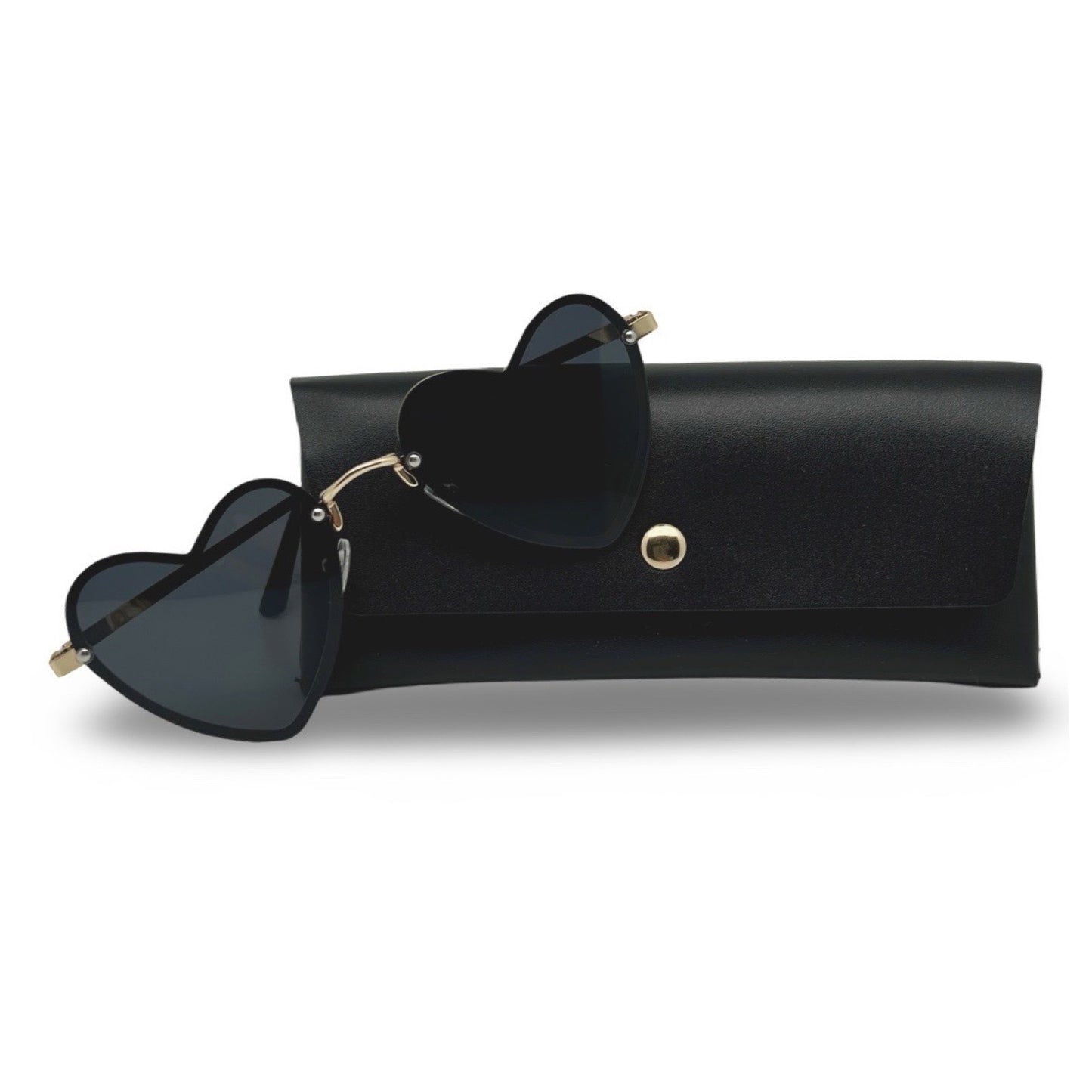 Modebrille Herz Schwarz – LiBEAU Sonnenbrille schwarz/gold herzform mit schwarzem Etui, Produktansicht | LiBEAU
