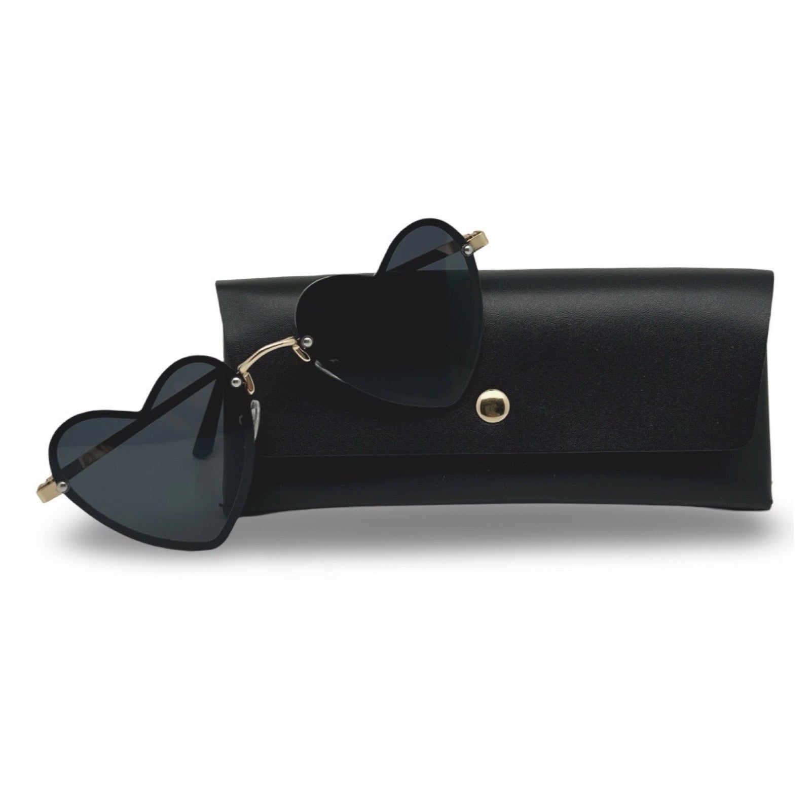 Modebrille Herz Schwarz – LiBEAU Sonnenbrille schwarz/gold herzform mit schwarzem Etui, Produktansicht | LiBEAU
