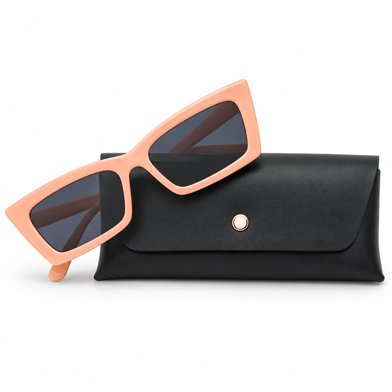 Modebrille Apricot Peach – LiBEAU Sonnenbrille apricot/peach eckig mit schwarzem Etui, Produktansicht | LiBEAU
