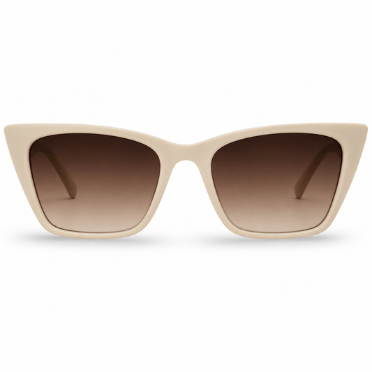 Modebrille Beige – LiBEAU Damen Sonnenbrille matter beige-cremer Rechteckrahmen mit braun verlaufenden Gläsern, Produktansicht | LiBEAU
