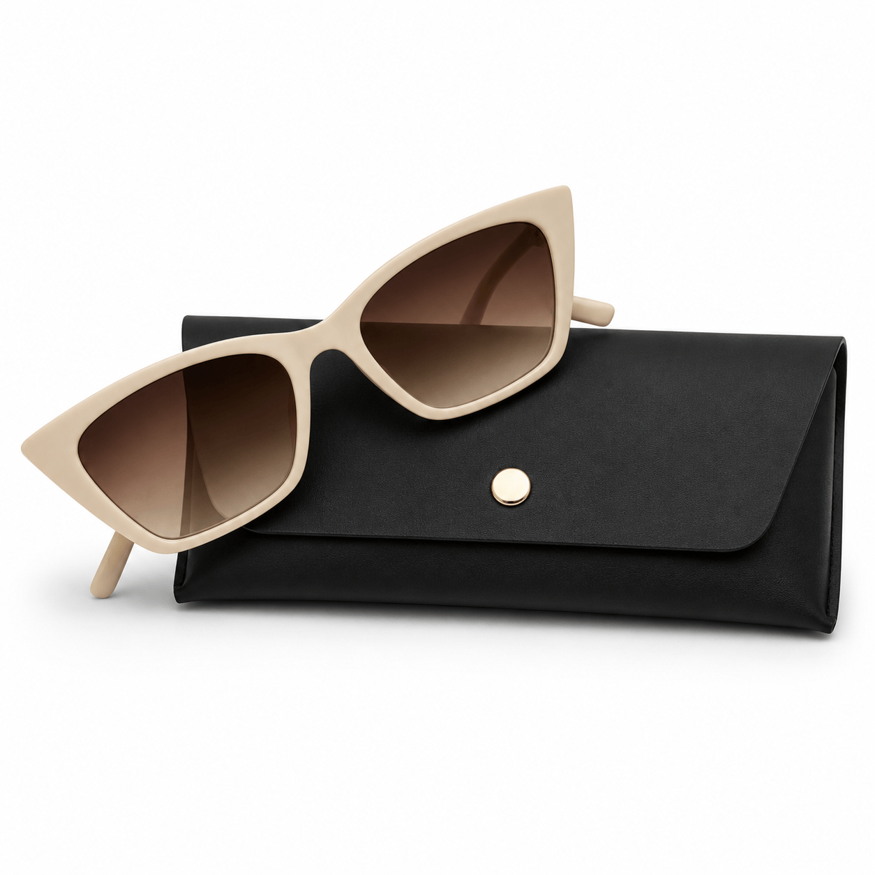Modebrille Beige – LiBEAU Sonnenbrille beige/creme mit schwarzem Etui, Produktansicht | LiBEAU
