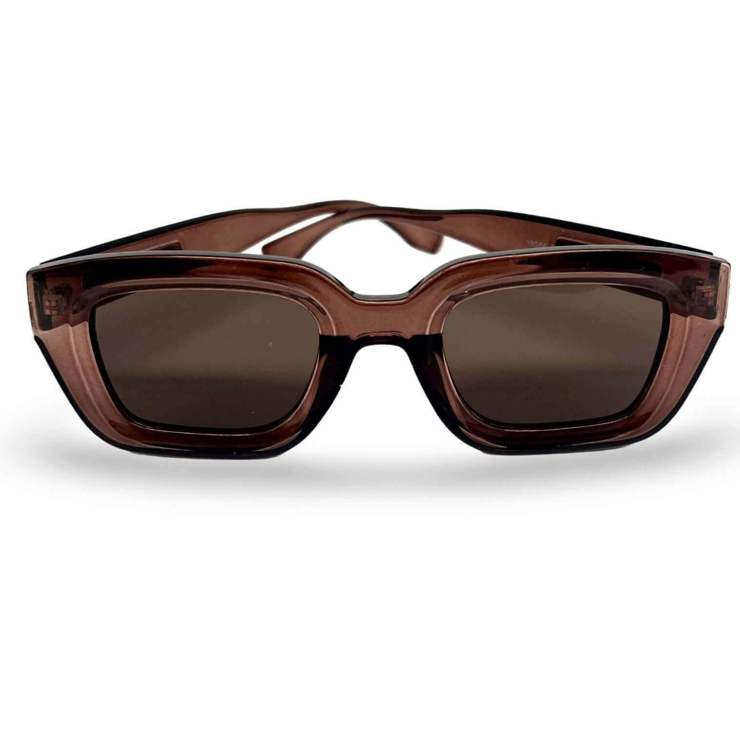 Modebrille Chocolat – Eckige Damenbrille mit transparentem braunem Chunky-Rahmen, Frontansicht | LiBEAU
