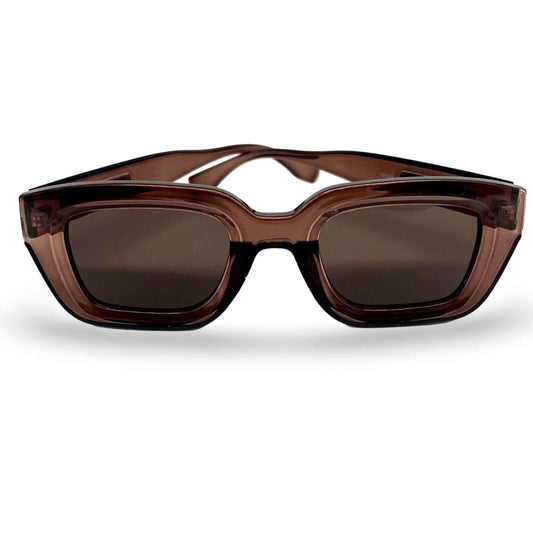 Modebrille Chocolat – Eckige Damenbrille mit transparentem braunem Chunky-Rahmen, Frontansicht | LiBEAU

