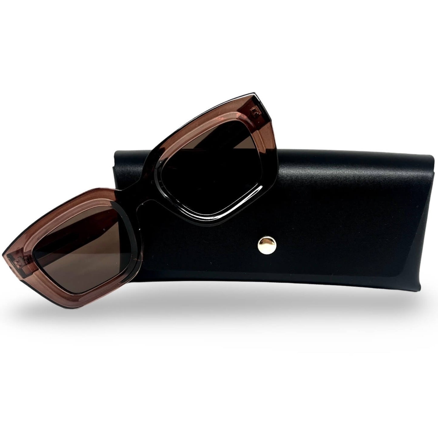 Modebrille Chocolat – Braune transparente Brille eckig, Seitenansicht Bügeldetail | LiBEAU
