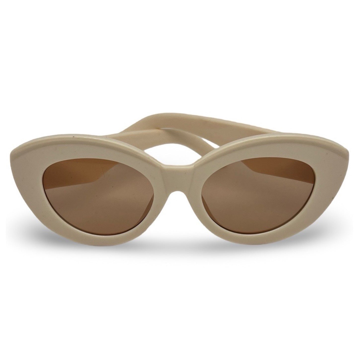 Modebrille Creme Abgerundet – LiBEAU Damen Sonnenbrille cremefarbener abgerundeter Rahmen mit braunen Gläsern, Produktansicht | LiBEAU
