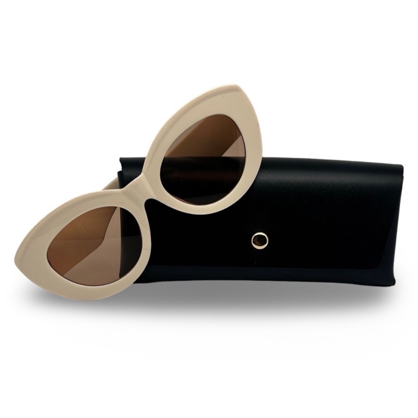 Modebrille Creme Abgerundet – LiBEAU Sonnenbrille creme mit schwarzem Etui, Produktansicht | LiBEAU
