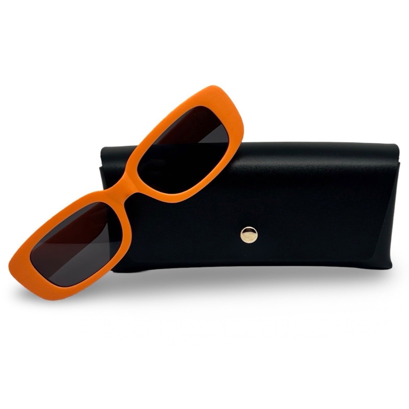Modebrille Orange Matt – LiBEAU Sonnenbrille orange matt mit schwarzem Etui, Produktansicht | LiBEAU
