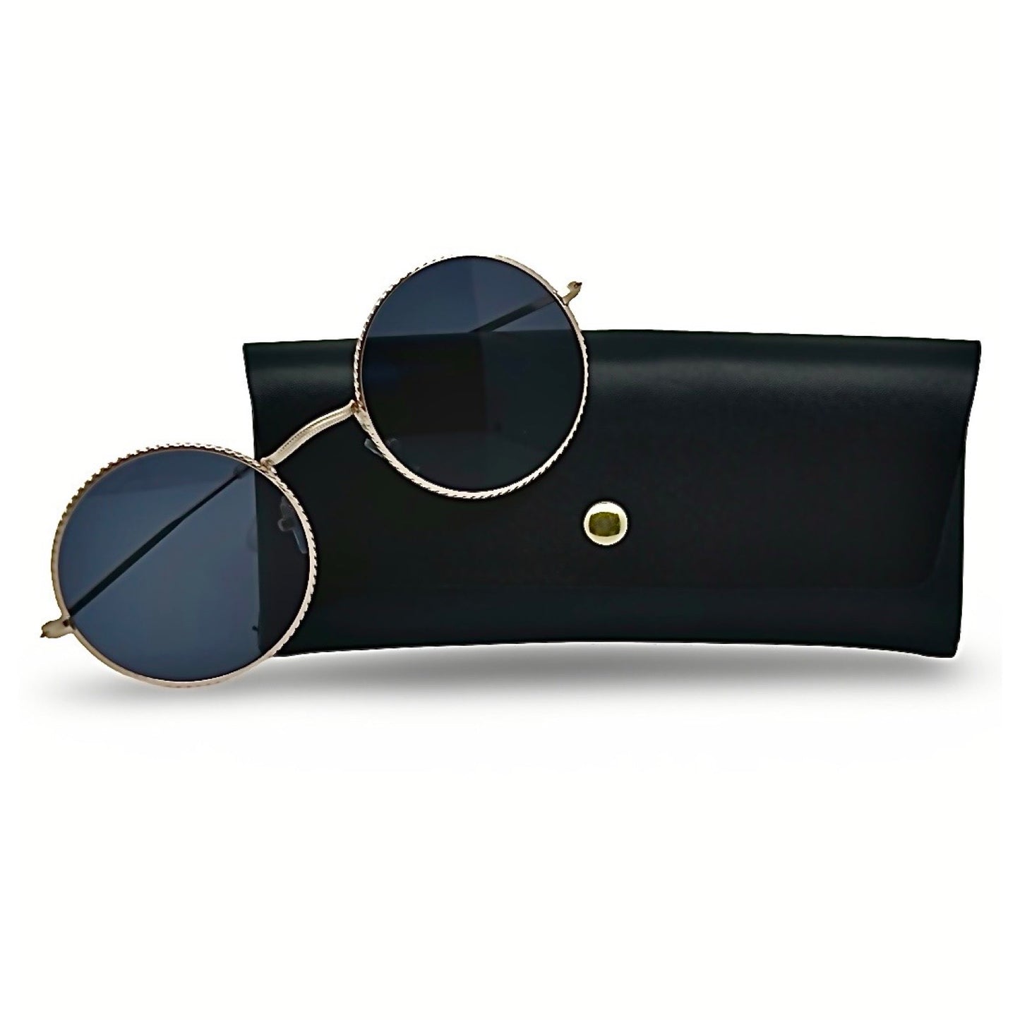Modebrille Gold Rund Bohostil – LiBEAU Sonnenbrille gold rund mit schwarzem Etui, Produktansicht | LiBEAU
