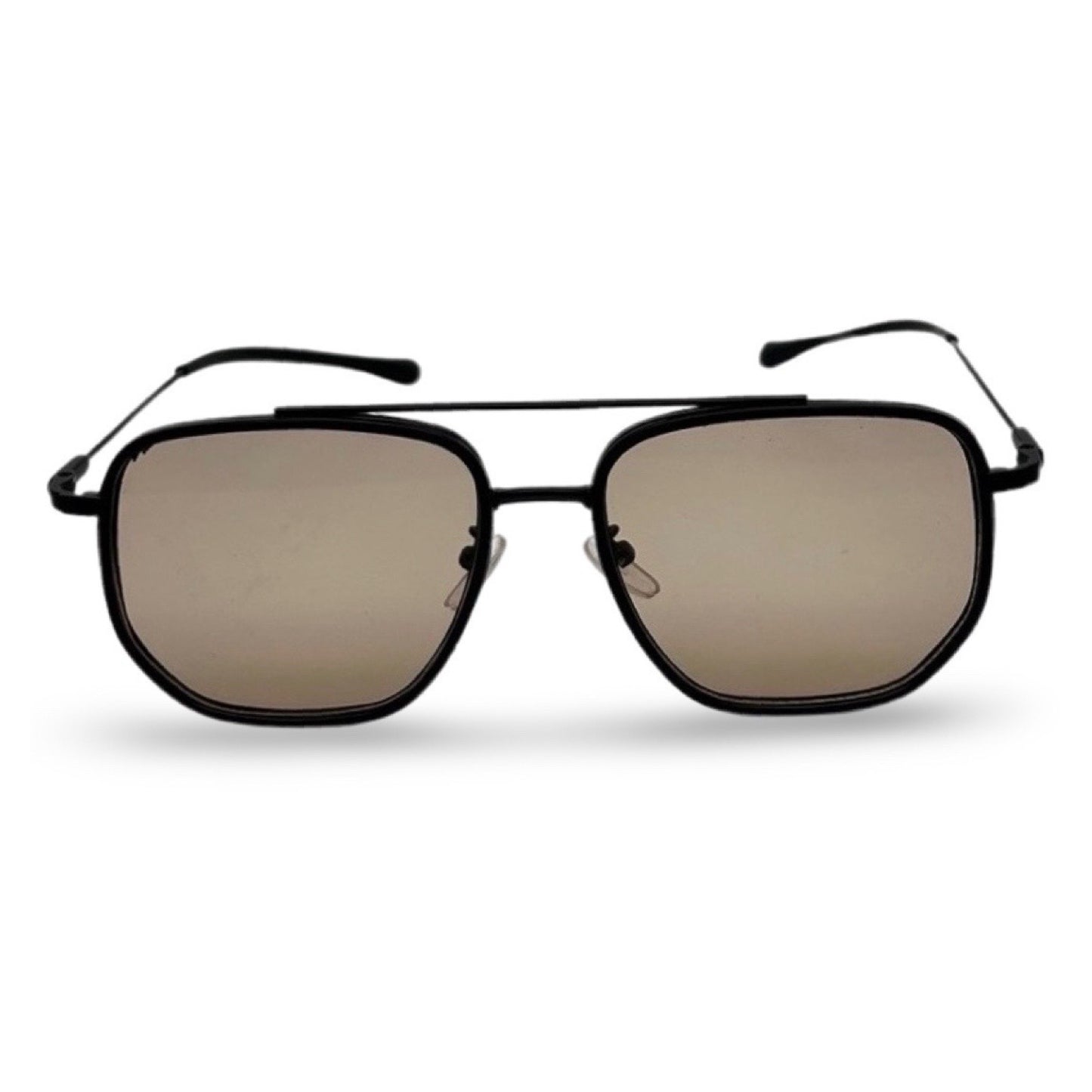 Modebrille Pilotenbrille – LiBEAU Damen Sonnenbrille schwarzer Metallrahmen mit Doppelsteg und getönten Gläsern, Produktansicht | LiBEAU

