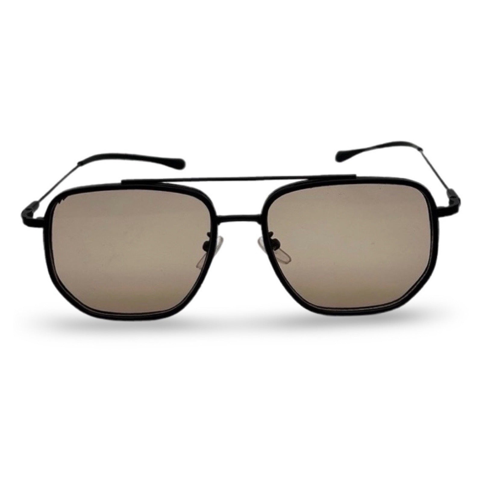 Modebrille Pilotenbrille – LiBEAU Damen Sonnenbrille schwarzer Metallrahmen mit Doppelsteg und getönten Gläsern, Produktansicht | LiBEAU

