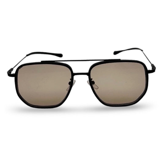 Modebrille Pilotenbrille – LiBEAU Damen Sonnenbrille schwarzer Metallrahmen mit Doppelsteg und getönten Gläsern, Produktansicht | LiBEAU
