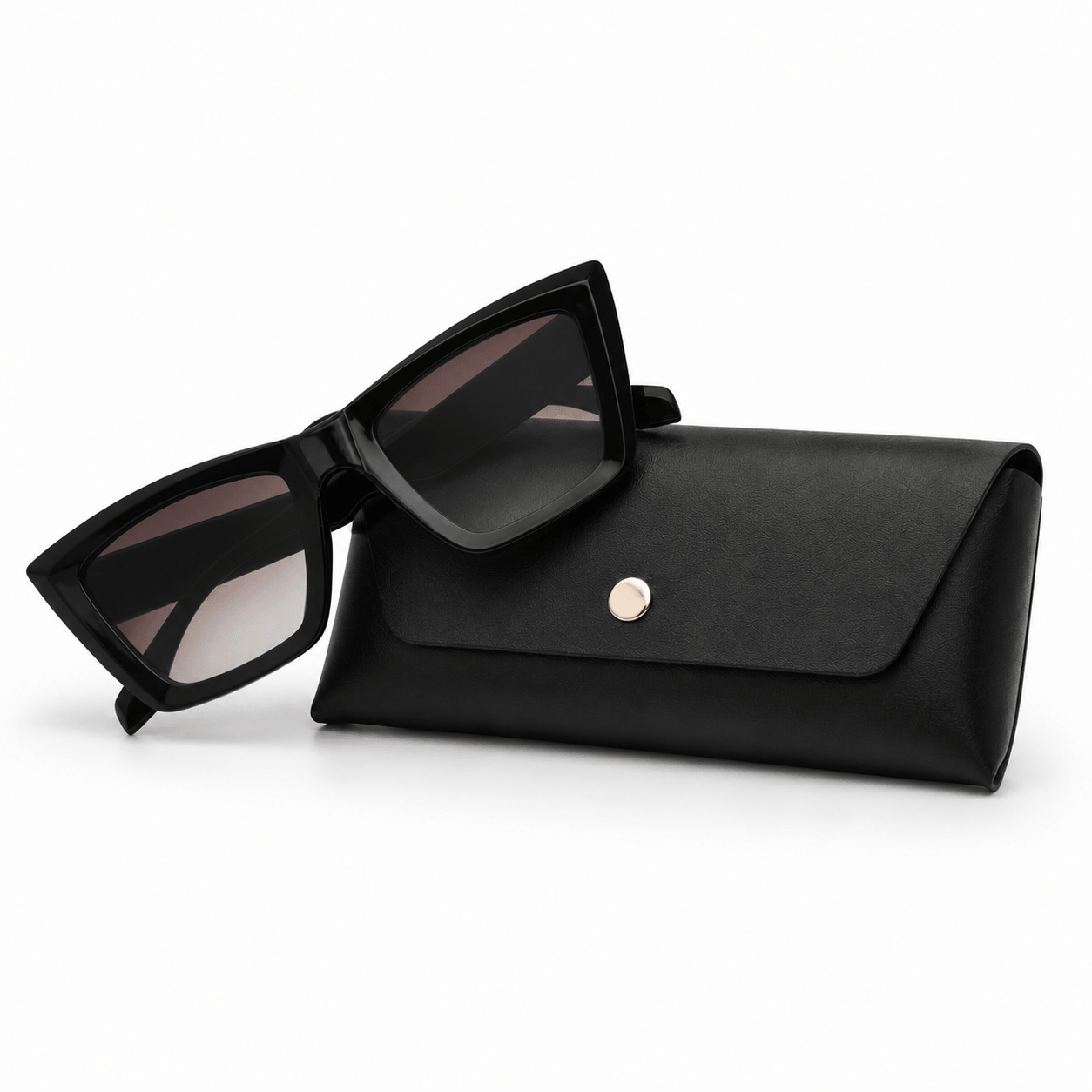 Modebrille Schwarz Classic – LiBEAU Sonnenbrille schwarz glänzend classic mit schwarzem Etui, Produktansicht | LiBEAU
