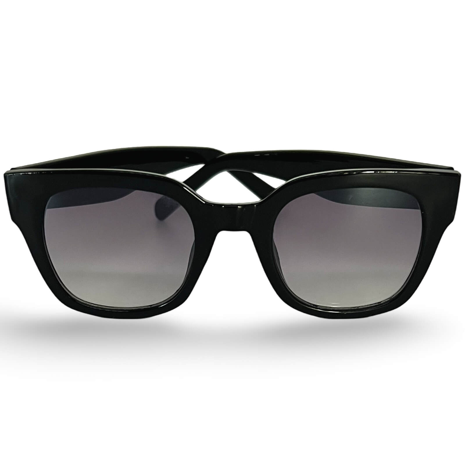 Modebrille Schwarz Eckig – Schwarze Damen Sonnenbrille mit eckigem Rahmen und Verlaufsglas, Frontansicht | LiBEAU
