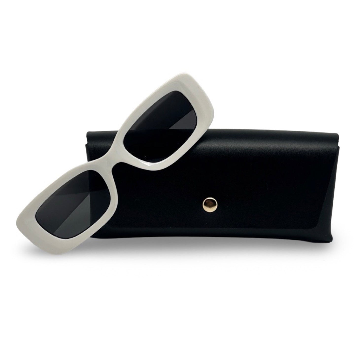 Modebrille Weiß Schmal – LiBEAU Sonnenbrille weiß schmal mit schwarzem Etui, Produktansicht | LiBEAU

