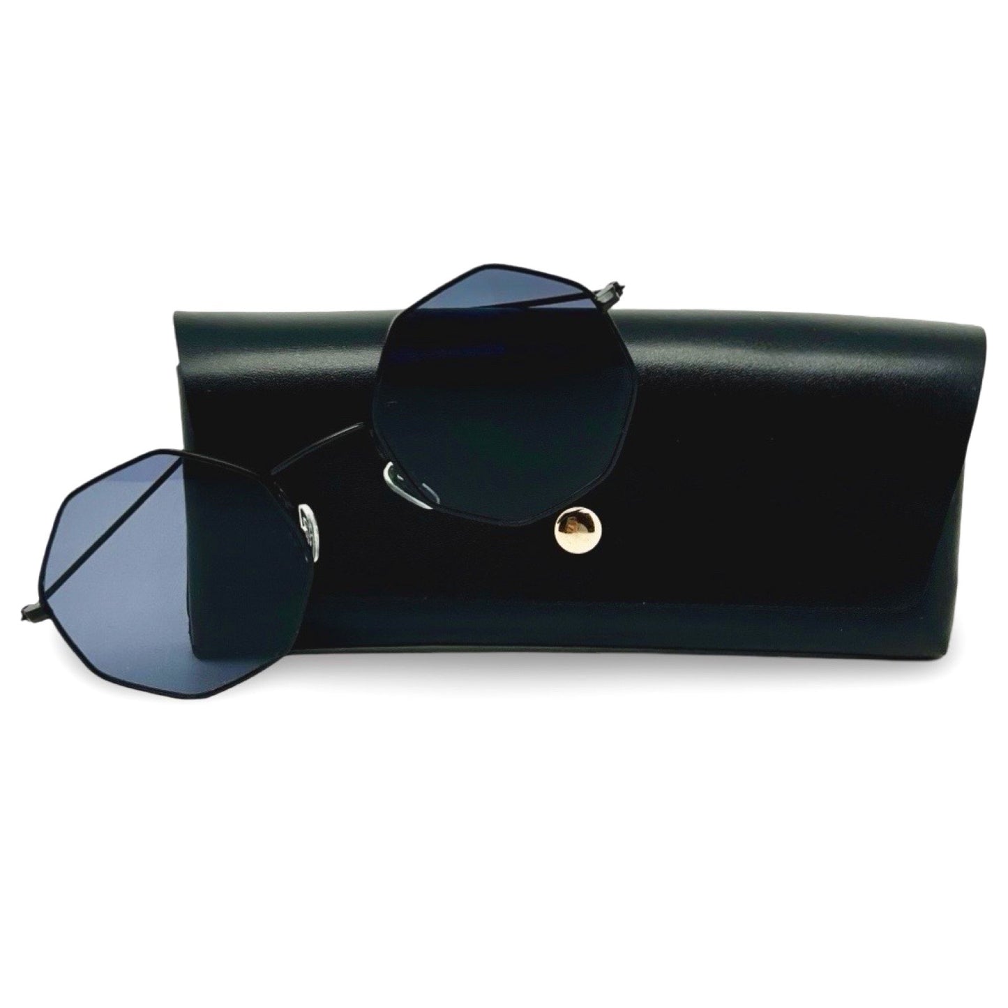 Modebrille Achteckig Schwarz – LiBEAU Sonnenbrille schwarz oktagon mit schwarzem Etui, Produktansicht | LiBEAU
