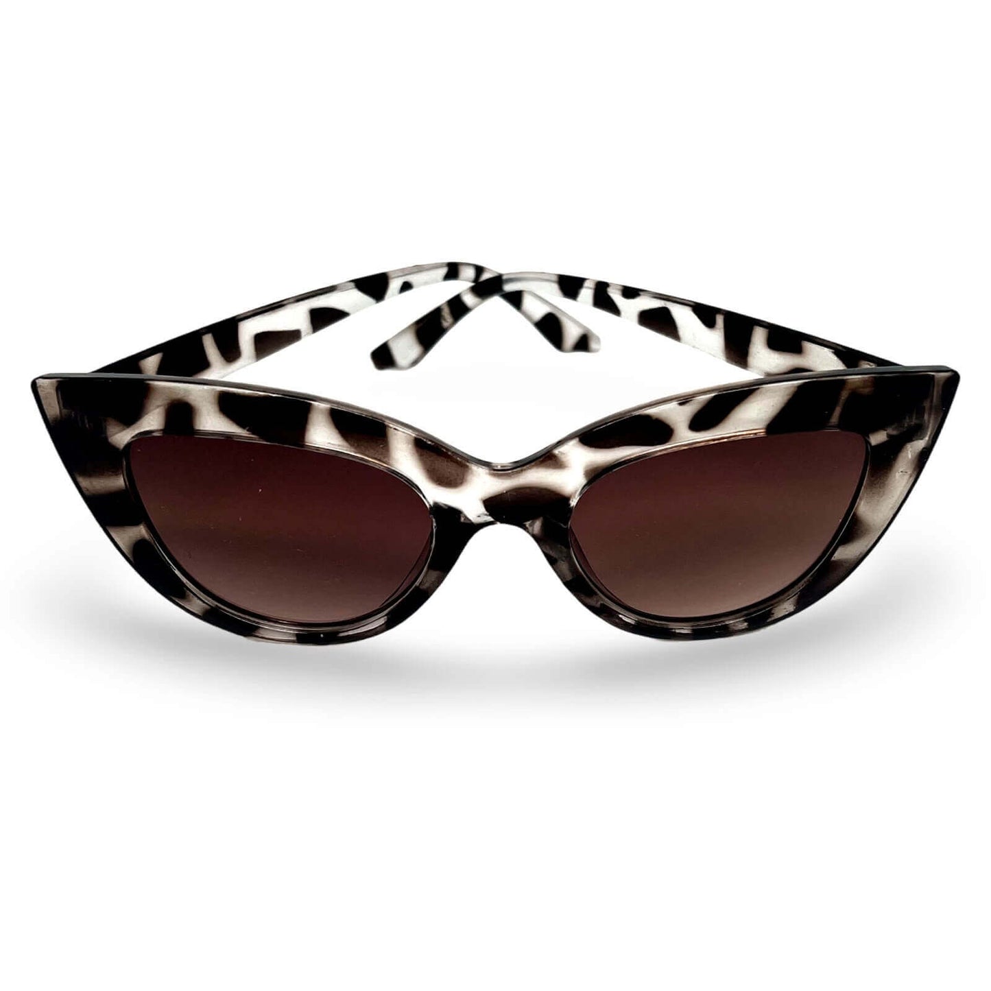 Modebrille Vintage Animal Print – Cat-Eye Damen Brille im Beige-Schwarz-Weiß Animal Print, Frontansicht | LiBEAU
